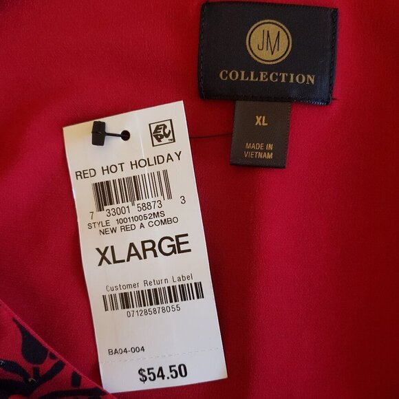 JM Collection Red Hot & Black Beaded Blouse Sheer Bell Sleeves, Size XL - Picture 6 of 9